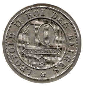 Belgium 10 Centimes 1895 Des Belges