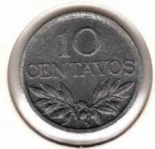 Portugal 10 Centavos 1974 (medal alignment)
