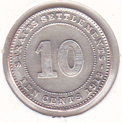 Straits Settlements 10 Cents 1918